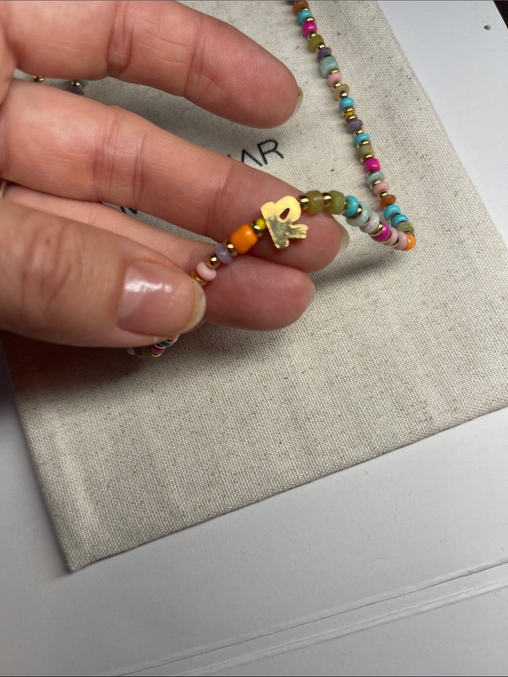 ‘R’ Initial Pendant - Multicolor Beaded Necklace with Gold - by Mayamar - Picture 5 of 5
